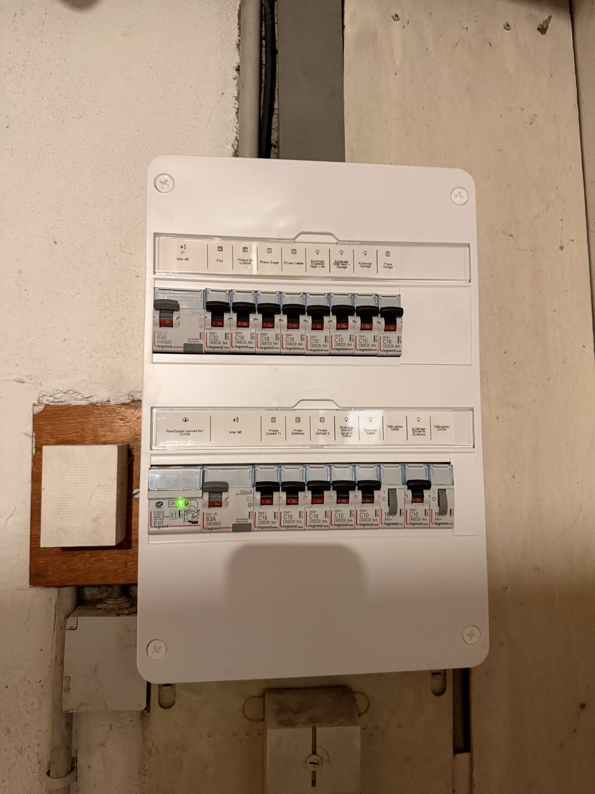 Tableau électrique à deux rangées avec départs repérés et parafoudre